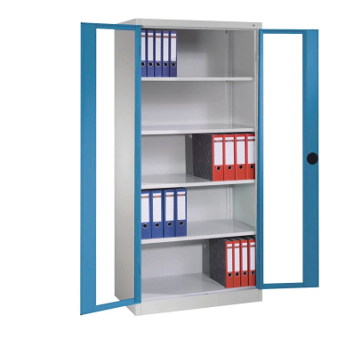 Stahlschrank 8920-055 S10118 lichtgrau, lichtblau, Acrylglas 93,0 x 40,0 x 195,0 cm, aufgebaut